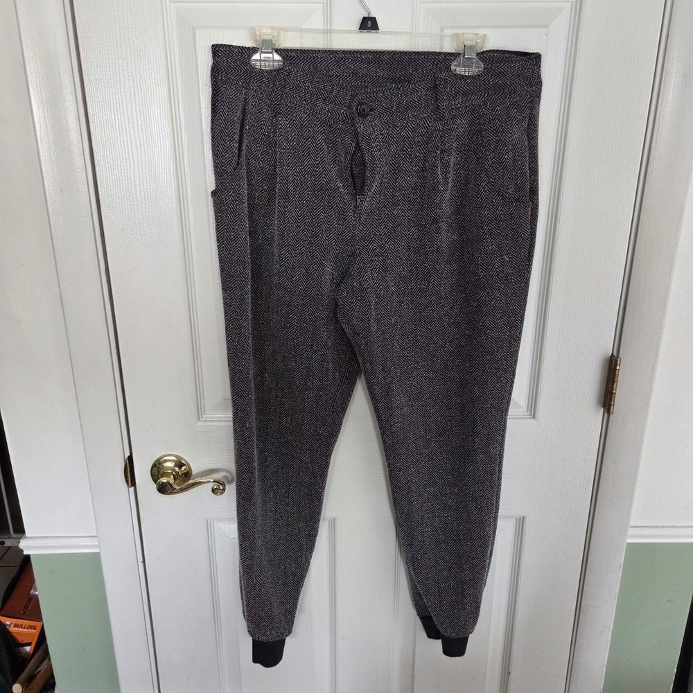 Free People Herringbone Jogger Pants Black White Tapered Trousers Size 10 Career